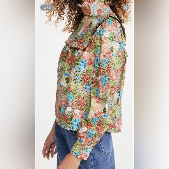 Meadows Heather Floral Cotton Frilly Ruffles Top Size 10 - Picture 3 of 15